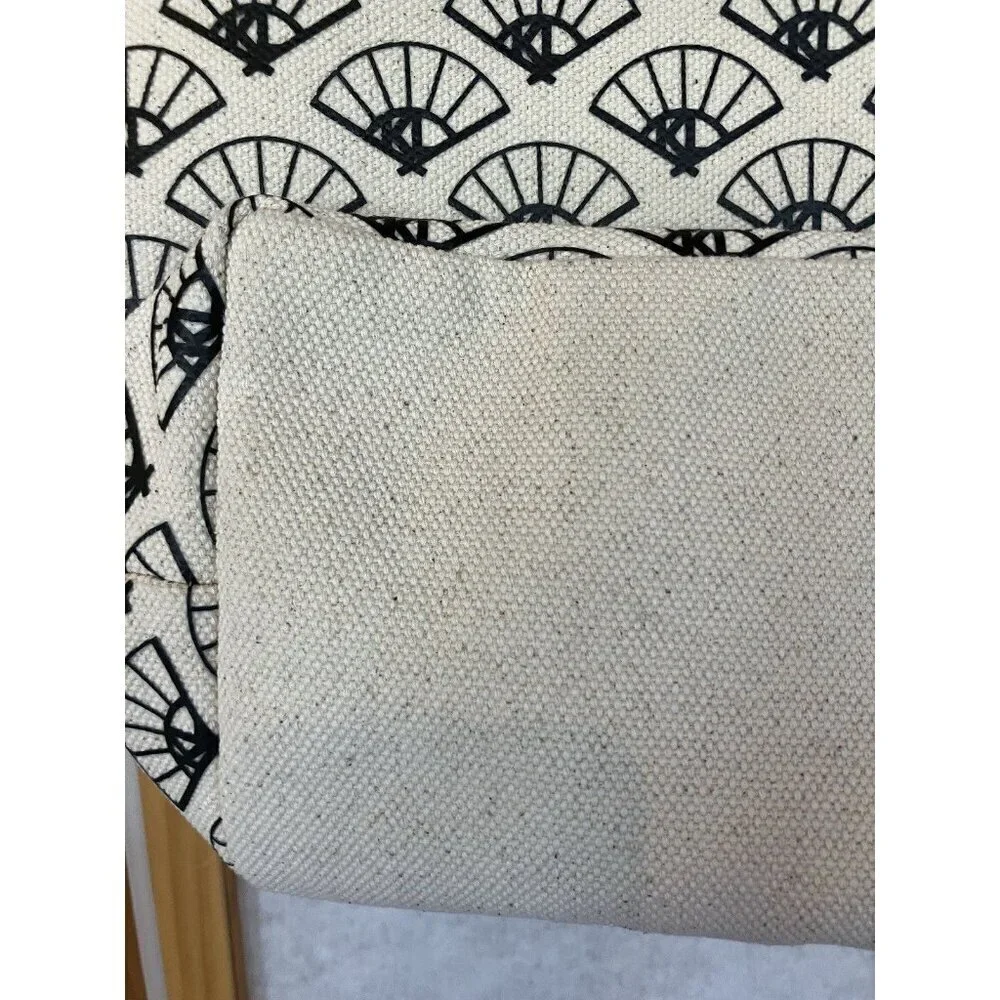 NWT Cannes Canvas Tote By Karl Lagerfeld, Beige/Black Zip Top, Cotton MSRP $98